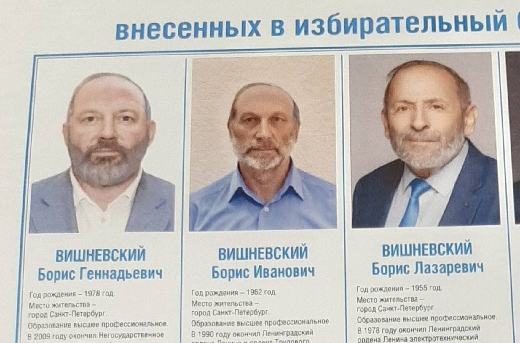 Опубліковані передвиборні фото «двійників» Бориса Вишневського. У них будуть не тільки такі ж імена, але і така ж зовнішність