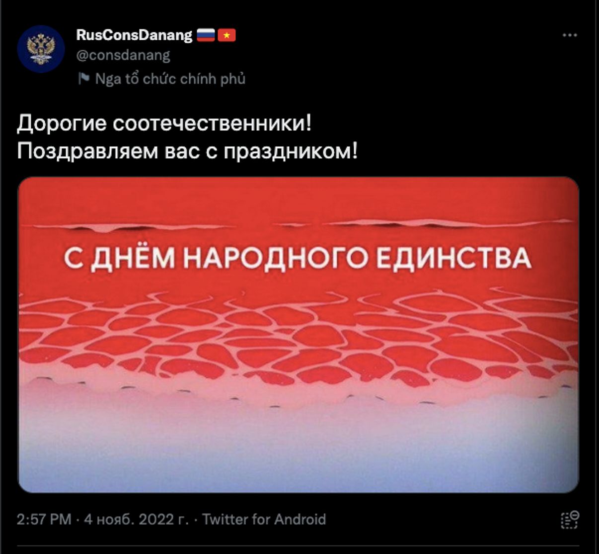Консульство РФ во Вьетнаме поздравило россиян с Днем народного единства кадром из аниме с превращением человечества в кровавый бульон