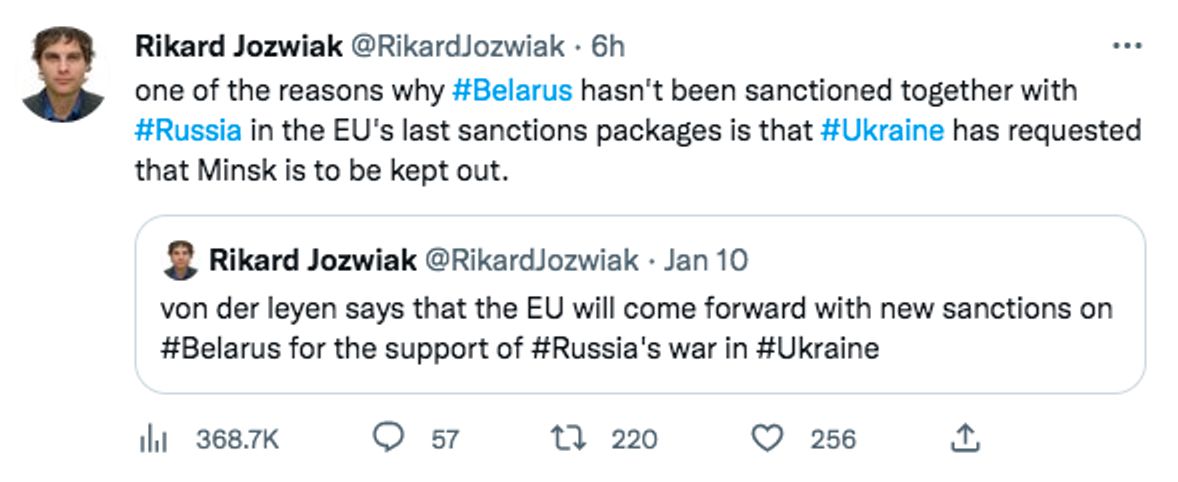 Киев опроверг сообщения о том, что просил ЕС не вводить санкции против Беларуси